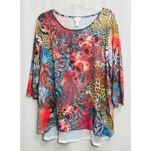 Chico's Animal Print Paisley Tunic Top 3 XL – Art to Wear Boho Leopard Mixed Med